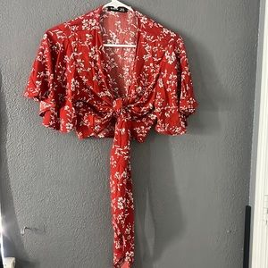 Red crop top blouse